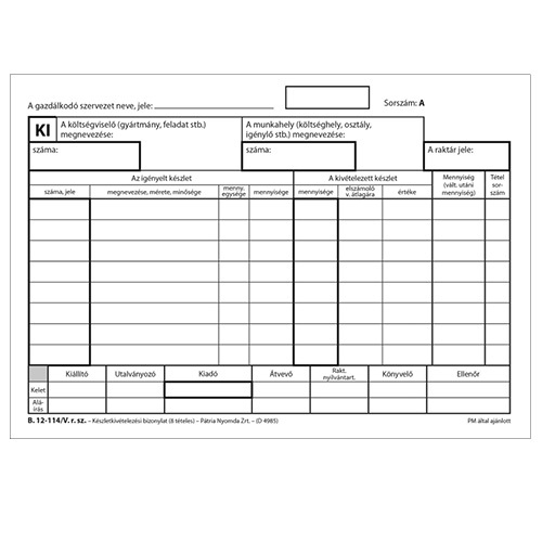 Készletkivételezési bizonylat 8 tételes 25x4 lapos tömb A/5 fekvő 2 Készletkivételezési bizonylat 8 tételes 25x4 lapos tömb A/5 fekvő - Image 2