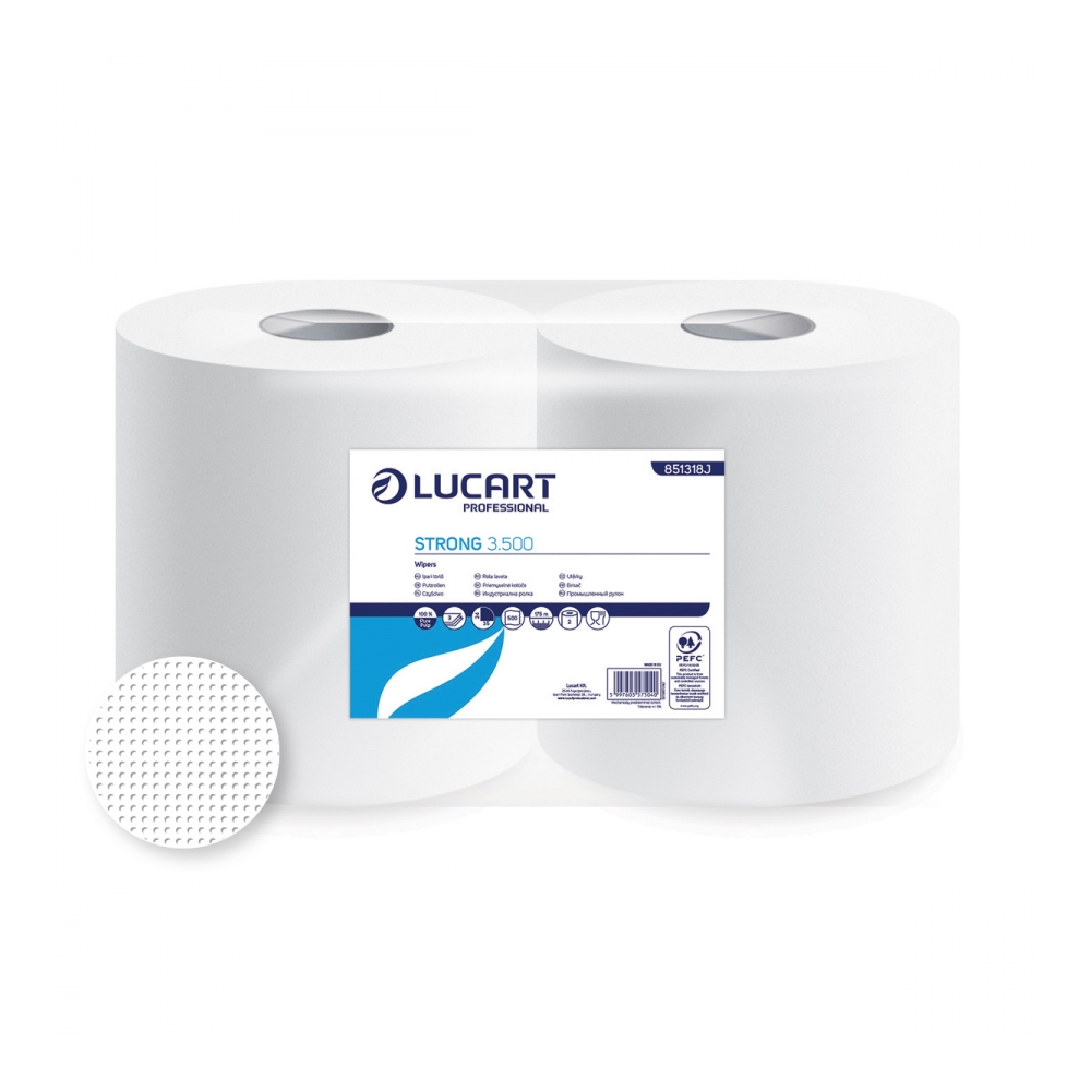 Kéztörlő 3 rétegű tekercses 100 % cellulóz 2 tekercs/karton Strong 3.500 Lucart_851318J hófehér