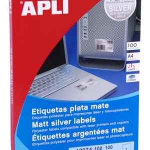 Etikett, 210x297 mm, poliészter, időjárásálló, APLI, ezüst, 100 etikett/csomag