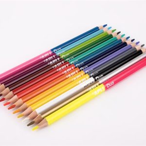 Színes ceruza készlet, kétvégű, háromszögletű, APLI "Duo", 24 különböző szín