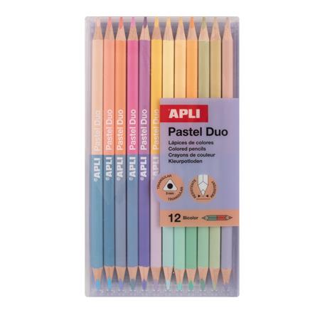 Színes ceruza készlet, kétvégű, háromszögletű, APLI "Pastel Duo", 24 különböző pasztel szín 1 APLI