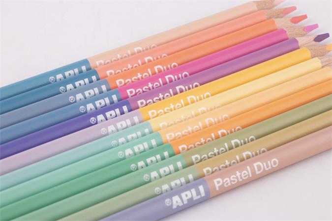 Színes ceruza készlet, kétvégű, háromszögletű, APLI "Pastel Duo", 24 különböző pasztel szín 3 Színes ceruzák