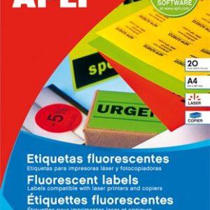 Etikett, 99,1x67,7 mm, színes, kerekített sarkú, APLI, neon sárga, 160 etikett/csomag