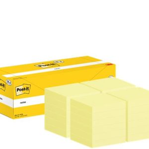 Öntapadó jegyzettömb, 76x76 mm, 18+6x100 lap, 3M POSTIT, kanári sárga