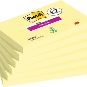Öntapadó jegyzettömb, 76x127 mm, 4+2x90 lap, 3M POSTIT "Super Sticky", kanári sárga