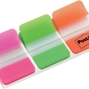 Jelölőcímke, műanyag, megerősített, 3x22 lap, 25x38 mm, 3M POSTIT, vegyes