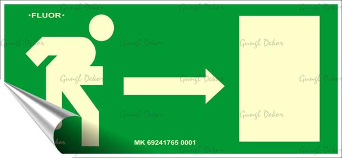 Információs matrica, 25x11,5 cm, fluoreszkáló, utánvilágítós, "Menekülési irány jobbra" 1 .