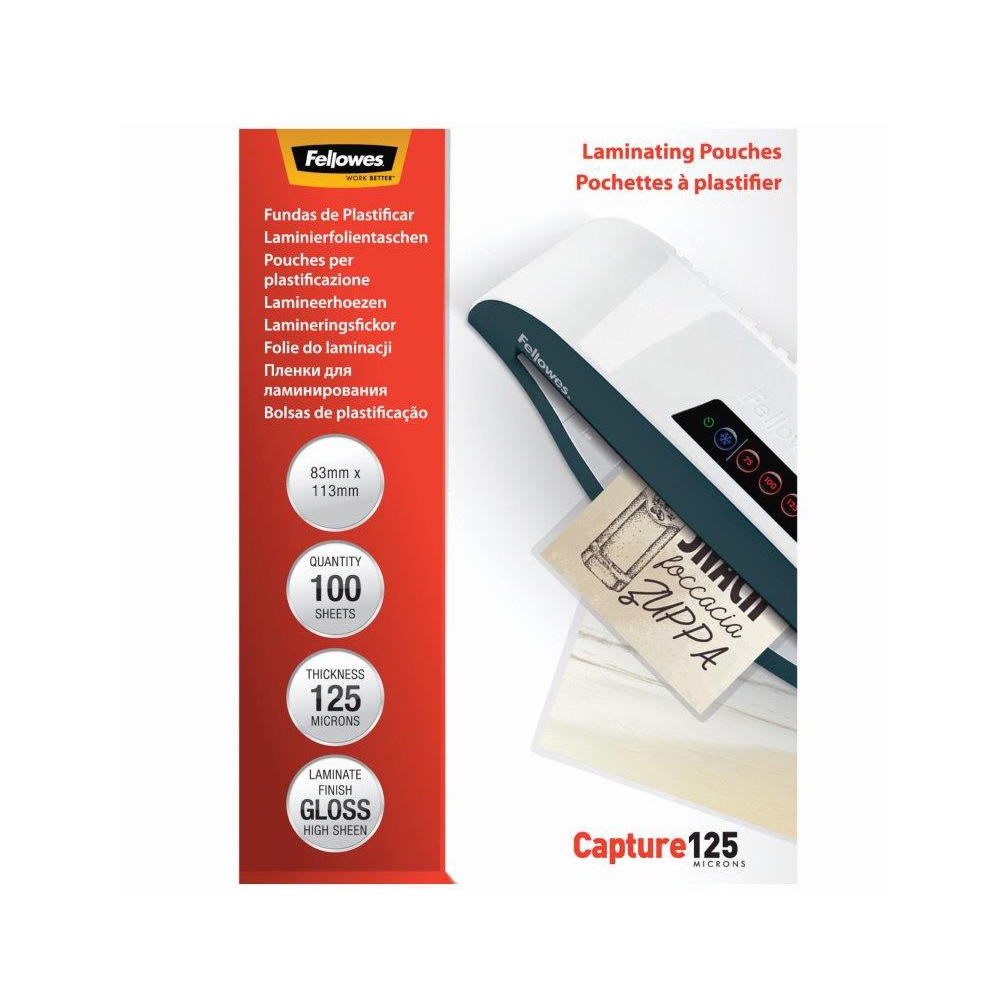 Lamináló fólia, 83x113mm, 125 mikron, fényes, 100 db/doboz, Fellowes® 2 Lamináló fólia, 83x113mm, 125 mikron, fényes, 100 db/doboz, Fellowes® - Image 2