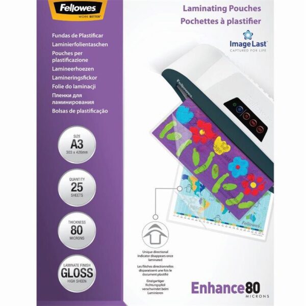 Laminalo folia A3 80 mikron fenyes 25 dbdoboz Fellowes i467848