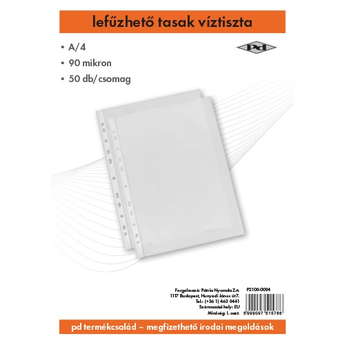 Lefűzhető tasak pd A/4 90 mic. víztiszta 50 db/csomag 1 Lefűzhető tasak pd A/4 90 mic. víztiszta 50 db/csomag