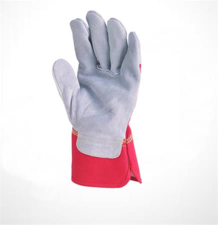 Rakodókesztyű, marha hasítékbőr, 11-es méret, szürke/piros 1 .