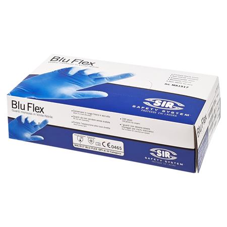 Védőkesztyű, egyszer használatos, latex mentes, nitril, S méret, 100 db, púder nélküli "Blu Flex" 1 .