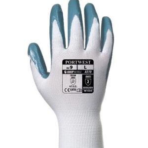 Védőkesztyű, nitril, M méret, "Flexo Grip" szürke-fehér