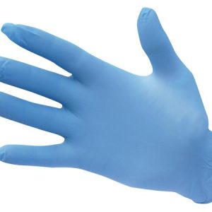 Védőkesztyű, egyszer használatos, nitril, M méret, púder nélküli, kék