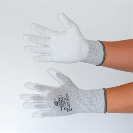 Védőkesztyű, karbonszálas, PU tenyerén mártott, XL méret, fehér-szürke 1 .