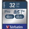 Memóriakártya, SDHC, 32GB, CL10/U3, 90/45MB/sec, VERBATIM "PRO"