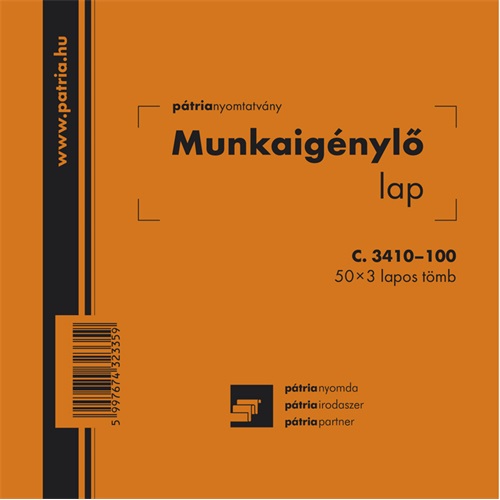 Munkaigénylő lap 50x3 lapos tömb 140x140 mm 1 Munkaigénylő lap 50x3 lapos tömb 140x140 mm