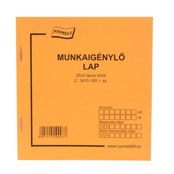 Munkaigenylo lap 50x3lap C3410 100 140x140mm i15371