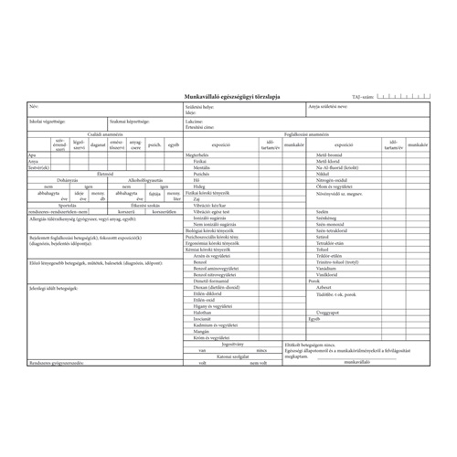 Munkavállaló egészségügyi törzslapja szabadlap 290x195 mm 1 Munkavállaló egészségügyi törzslapja szabadlap 290x195 mm