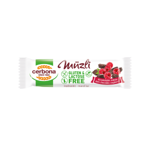 Müzliszelet 20 g, CERBONA, étcsokis-málnás hozzáadott cukor nélkül