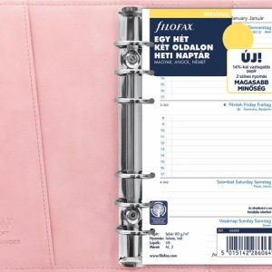 Kalendárium, gyűrűs, betétlapokkal, personal méret, FILOFAX, "Domino" Soft", pasztell rózsaszín