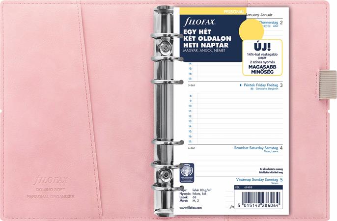 Kalendárium, gyűrűs, betétlapokkal, pocket méret, FILOFAX, "Domino" Soft", pasztell rózsaszín 2 Kalendárium, gyűrűs, betétlapokkal, pocket méret, FILOFAX, "Domino" Soft", pasztell rózsaszín