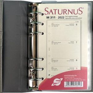 Kalendárium, gyűrűs, betétlapokkal, "M", műbőr, SATURNUS, "229", szürke-barna