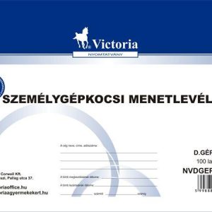 Nyomtatvány, menetlevél, személygépkocsi, 100 lap, A5, fekvő, VICTORIA PAPER, "D.GÉPJ.36.", 10 tömb/csomag
