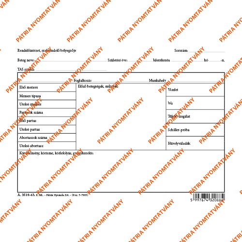 Nőgyógyászati karton szabadlap A/5 fekvő 1 Nőgyógyászati karton szabadlap A/5 fekvő