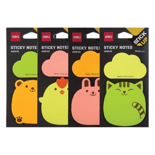 Öntapadós jegyzettömb DELI "Stick UP" 76x76 mm 2x20 lap vegyes állatos-figurás minta 1 Öntapadós jegyzettömb DELI "Stick UP" 76x76 mm 2x20 lap vegyes állatos-figurás minta