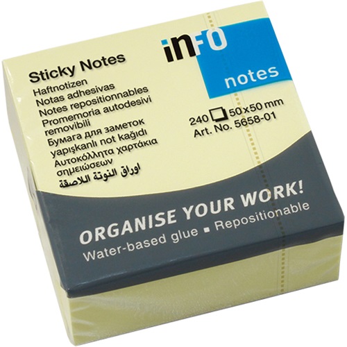 Öntapadós jegyzettömb Info Notes 50x50 mm 240 lapos sárga 1 Öntapadós jegyzettömb Info Notes 50x50 mm 240 lapos sárga