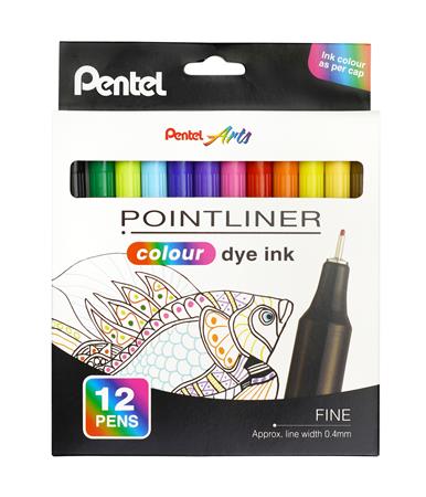 Tűfilc készlet, 0,4 mm, PENTEL "Pointliner", 12 különböző szín 1 PENTEL