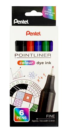 Tűfilc készlet, 0,4 mm, PENTEL "Pointliner", 6 különböző szín 1 PENTEL