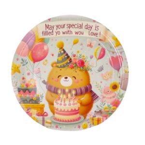 Party tányér 23 cm Happy Birthday muffin 10 db/csomag