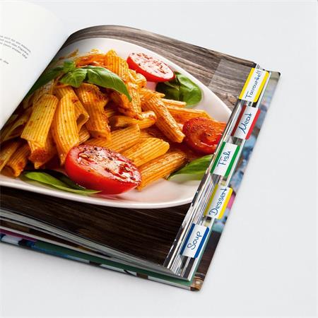 Jelölőcímke, megerősített, fehér szélű, 50x38 mm, 4x5 db, SIGEL, vegyes színek 3 Jelölőcímkék