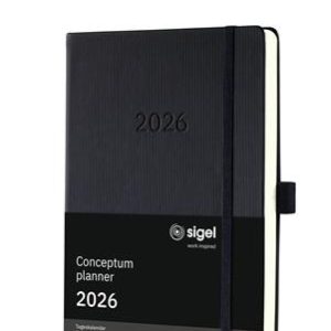 Naptár, A5, napi, 2026, kemény borító, SIGEL "Conceptum", fekete