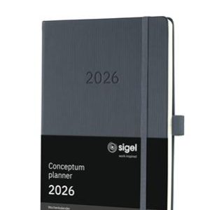 Naptár, A5, heti, 2026, kemény borító, SIGEL "Conceptum", sötét szürke