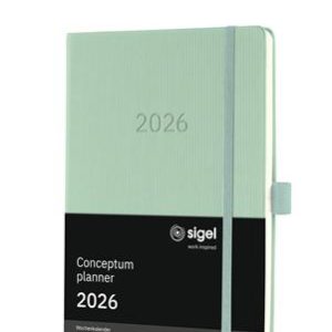 Naptár, A5, heti, 2026, kemény borító, SIGEL "Conceptum", mentazöld