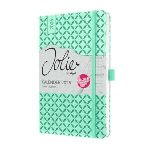Naptár, A6, heti, 2026, kemény borító, SIGEL "Jolie", menta zöld