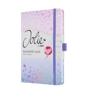 Naptár, A5, heti, 2026, kemény borító, SIGEL "Jolie", Butterfly Confetti Candy