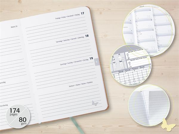 Naptár, A5, heti, 2026, kemény borító, SIGEL "Jolie", Green Floral Serenity 3 Agendák, heti beosztással