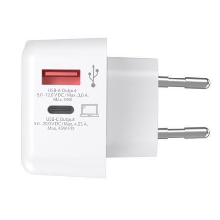 Hálózati töltő, 1xUSB-A, 1xUSB-C, PD, 45W, GaN, USB-C kábel, SKROSS 2 Hálózati töltő, 1xUSB-A, 1xUSB-C, PD, 45W, GaN, USB-C kábel, SKROSS