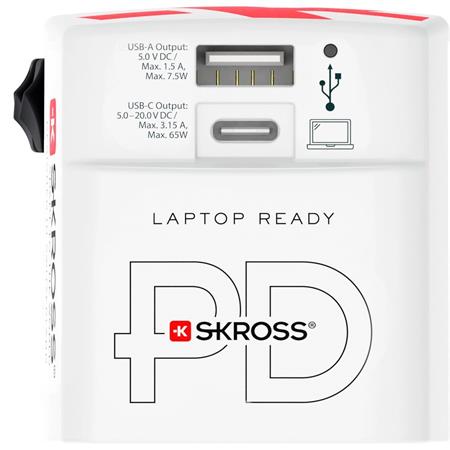 Hálózati töltő, világutazóknak, 1xUSB-A, 1xUSB-C PD, 65W, USB-C kábel, SKROSS 2 Hálózati töltő, világutazóknak, 1xUSB-A, 1xUSB-C PD, 65W, USB-C kábel, SKROSS