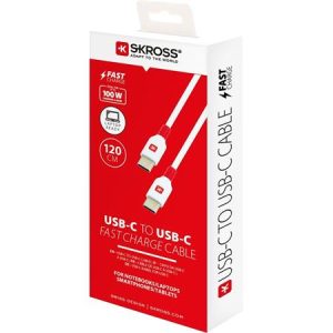 Töltőkábel, USB-C/USB-C, gyorstöltés, 1,2m, SKROSS, fehér