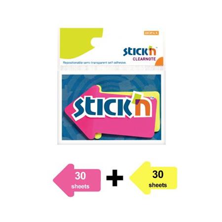 Jelölőcímke, nyíl, műanyag, 2x30lap, 76x50mm, STICK N, neon színek 1 STICK N