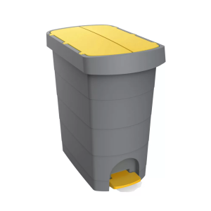Szemetes kuka pedálos műanyag 60 literes Pelikán Slim eco antracit színű sárga tetővel