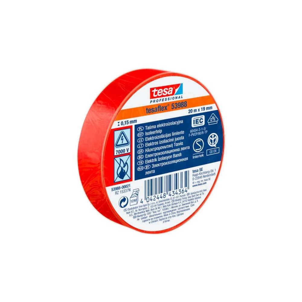 Szigetelőszalag 19mmX20m Tesa piros 2 Szigetelőszalag 19mmX20m Tesa piros - Image 2