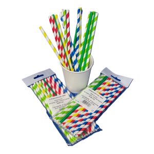 Szívószál papír 6 x 200 mm vegyes csíkos