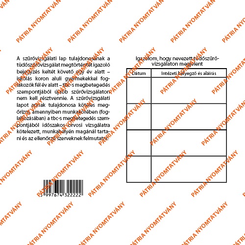 Szűrővizsgálati lap A/6 fekvő 2 Szűrővizsgálati lap A/6 fekvő - Image 2