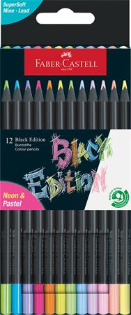 Színes ceruza készlet, háromszögletű, FABER-CASTELL "Black Edition", 6-6 különböző neon és pasztell szín 1 FABER-CASTELL